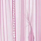 Treatmentex Sheer Curtains for Bedroom Nursery Room Pink 72 inches Long Linen Texture Slub Pom Pom Voile for Windows 52" W x 2 Panels Rod Pocket