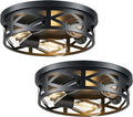VONLUCE Flush Mount Ceiling Lights, 4-Light Hallway Ceiling Lighting Fixtures, 15 inch Farmhouse Metal Cage Ceiling Lights for Entryway Kitchen, Adjustable Lamp Holders, 2 pcs, Black