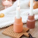 Pink Candlestick Holders 6PCS for Tealight Candle Stick Candles, Ribbed Glass Taper Candle Holders Set, Table Centerpieces for Weddings Christmas Home Decor Indoor and Outdoor