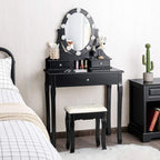 Giantex Vanity Set with Lighted Mirror, Makeup Table with 10 Rose Light, Modern Dressing Desk with Cushioned Stool, 3 Drawers and 360° Rotating Mirror for Bedroom, Vanity Table with Stool (Black)