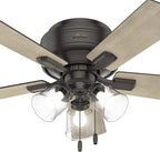 Hunter 42 inch Indoor Ceiling Fan with LED Lights and Pull Chain - Low Profile Mount Ceiling Fan, 5 Blades, For Bedroom, Living Room, or Kitchen, Quiet - Crestfield 52153, Noble Bronze