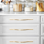 Goo-Ki Low Profile Brushed Brass Cabinet Pulls, Double Hole Centers (11.3''/12.6'') Zinc Alloy Handle for Drawer Cupboard Wardrobe,6 Packed