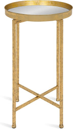 Kate and Laurel Celia Round Metal Foldable Accent Table with Mirror Tray Top, Gold