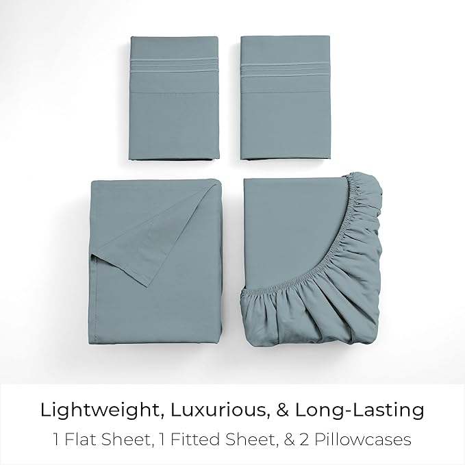 Mellanni King Sheets Set - 4 PC Iconic Collection Bedding - Hotel Luxury, Extra Soft, Cooling Bed Sheets - Wrinkle, Fade, Stain Resistant (King, Spa Blue)