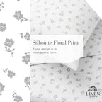 Linen Home 100% Cotton Printed Percale Sheets King Size, Deep Pocket, 4 Pieces Set - 1 Flat, 1 Deep Pocket Fitted Sheet and 2 Pillowcases, Crisp Cool and Strong Bed Linen, Grey Silhouette Floral