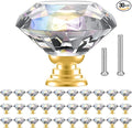 POZEAN Crystal Drawer Knobs 30 Pack, 1.18 inch Knobs for Cabinet, Dresser with Two Different Sizes Screws, Diamond Glass Pulls Handles (30mm, 30Pack, Clear-Gold)