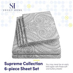 Full Size Bed Sheets - 6 Piece 1500 Supreme Collection Fine Brushed Microfiber Deep Pocket Full Sheet Set Bedding - 2 Extra Pillow Cases, Great Value, Full, Paisley Gray