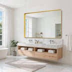 Suidia Bathroom Mirror, 36" x 55" Wall Mirror Metal Framed, Bathroom Vanity Mirror for Living Room Bedroom Bathroom Entryway, Gold, Rounded Corner Style