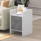 Furinno Viola Side Table, Thick Frame End Table with Storage Bin, Night Stand, Bedside Table, for Living Room, Bedroom, White/Light Grey