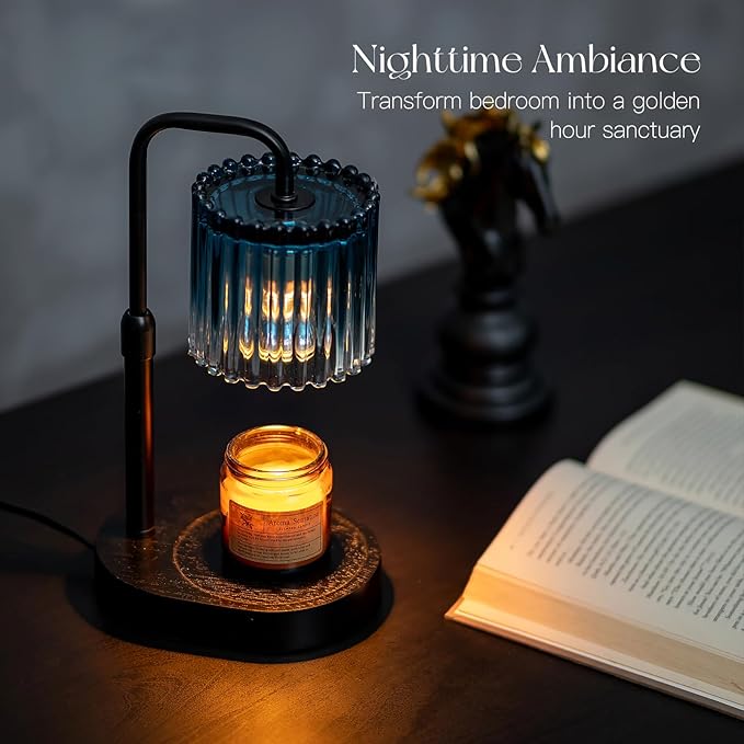 Candle Warmer Lamp with Timer: Navy Blue Candle Warming Lamp with 2 Bulbs Height Adjustable Wax Melt Dimmable Bedroom Decor Christmas Gift for Women