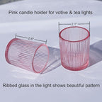 VOHO Pink Candle Holder Set of 12, Ribbed Votive Candle Holders for Pink Room Decor, Tealight Candle Holder Romantic Gifts for Valentine Christmas Decorations(2.1'' x 2.6'')