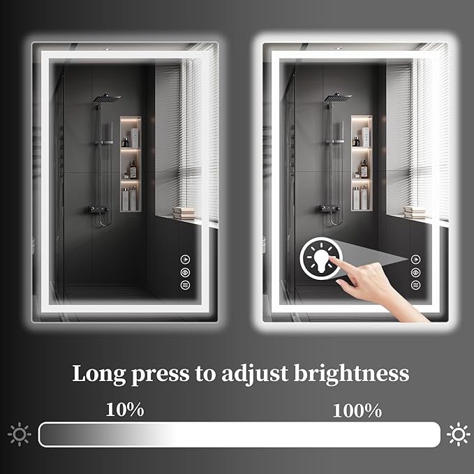 Koonmi 30x36 LED Bathroom Mirror, Backlit + Front Lit, LED Bathroom Mirror with Lights for Wall, 3 Colors, Anti-Fog, Dimmable Brightness, Memory Function, Tempered Glass