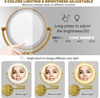Wall Mounted Makeup Mirror with Light and Magnification, 7W Higher Brightness and Dimmable 1X/10X Double Sided Wall Magnified Mirror, Extending Vanity Mirror for Bathroom, Antique Brass Direct Wire