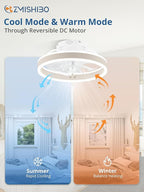 ZMISHIBO Low Profile Ceiling Fans with Lights and Remote, 13 Inch Fandelier Ceiling Fan with Light, White Modern Flush Mount Ceiling Fan, Small Dimmable LED Fan Lights for Bedroom