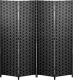 FDW Room Divider 6FT Wall Divider Wood Screen 4 Panels Wood Mesh Hand-Woven Design Room Screen Divider Indoor Folding Portable Partition Screen,Black