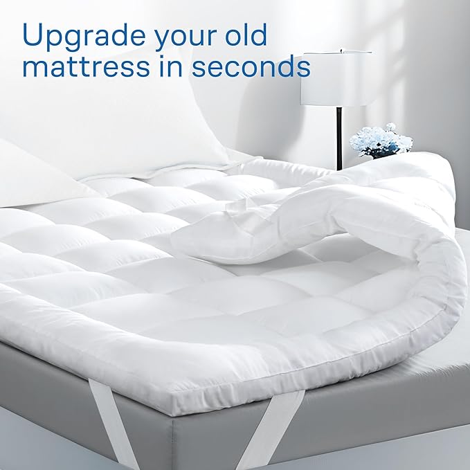 Ultra Soft Queen Mattress Topper - Cloud-Like Mattress Pad for Back Pain Relief - Breathable Cooling Material for Hot Sleepers
