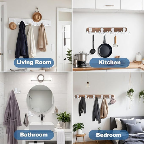25 Pack Coat Hooks Wall Hooks for Hanging, Heavy Duty Double Prong Metal Hook Wall Mounted for Living Room, Bathroom, Kitchen, Bedroom for Coat, Bag, Scarf, Towel, Hat, Key, Cup (White)