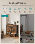 SONGMICS Dresser for Bedroom, Chest of Drawers, Steel, MDF, 9 Non-Woven Fabric Drawers, Storage Organizer Unit, Closet, Entryway, Rustic Brown and Ink Black LGS324B02S