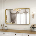 VooBang Bathroom Mirror 30x48 inch, Gold Gorgeous Deep Frame Wall Mirror, Modern Round Corner Bathroom Vanity Mirror for Bedroom, Living Room, Hanging or Leaning Horizontal or Vertical, Gold