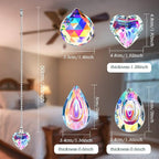 4 Pieces Crystal Ceiling Fan Pull Chain Decorative Rainbow Pull Chain Extension 20 Inch Ceiling Ornament with Ball Connector(Longan, Water Drop, Heart, Round)