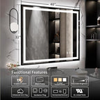 LED Mirror, 40x32 Inch Black Framed Gradient Front and Backlit Bathroom Mirror with Lights, 3 Colors Dimmable CRI>90, IP54 Enhanced Anti-Fog Wall Mounted LED Bathroom Mirror