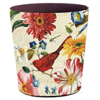 Leather Trash Can, Retro Decorative Waste Basket, 10L Capacity Small Waste Paper Basket, Waterproof Garbage Can for Bathroom, Bedroom, Office, Kitchen and Living Room - Red Bird
