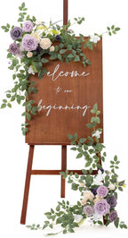 Ling's moment 2pcs Wedding Flowers Garland Artificial Floral Swag Arch Decorations Greenery Arrangements Lilac & Gold Ceremony Reception Garden Easel Wall Home Entryway Outdoor NOT Include Sign
