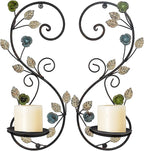 Wall Sconces Candle Holder Set of 2, Antique Multi-Color Leaf Branch Wall Mount Hanging Metal Wall Candle Holder Candle Sconce for Living Room Dining Room…