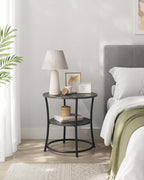 VASAGLE Side Table, 2-Tier Round End Table, Nightstand with Steel Frame for Small Spaces, Living Room, Bedroom, Misty Gray and Ink Black