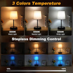 Ascher Small Bedside Table lamp Set of 2, RGB Color Changing Lamps, 3 Color Temperatures Nightstand Lamps with USB C and A Ports, Touch Dimmable Desk Lamp for Bedroom Living Room(Grey Shade)