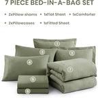 Monbix California King Comforter Set - 7 Pieces Cationic Dyeing Sage Green Bed in a Bag Cal King Bed Sets with Comforter, Sheets, Pillowcases & Shams, Reversible Bedding Comforters Sets (108 * 92)