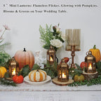 LLQ 8Pcs Mini Lantern with LED Tealight, Vintage Brown Lanterns Decorative, Hanging Candle Lanterns for Ramadan Christmas Wedding Table Centerpiece Indian Diwali Decor, Garden Fairy Party Decorations
