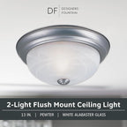 Designers Fountain 13 in 3-Light Flush Mount Ceiling Light, Pewter with Alabaster Glass Shade, 1257M-PW-AL