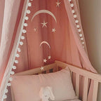 Bed Canopy with Pom Pom for Kids Crib Baby Girl Netting Cover Canopy Crib Curtain Reading Nook Hanging Tent Nursery Play Game Castle Room Decoration (Pink)