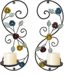 Wall Sconces Candle Holder Set of 2, Antique Multi-Color Leaf Branch Wall Mount Hanging Metal Wall Candle Holder Candle Sconce for Living Room Dining Room
