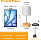 Ascher Small Bedside Table lamp Set of 2, RGB Color Changing Lamps, 3 Color Temperatures, Stepless Dimmable, Nightstand Lamp with USB C+A Ports for Bedroom Living Room, (Flaxen Shade, Wood Grain Base)