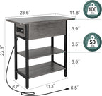 Yoobure End Table with Charging Station, Flip Top Side Table with USB Ports and Outlets, Sofa Couch Table Bedside Table for Living Room Bedroom, Narrow Nightstand with Storage Shelves for Small Space