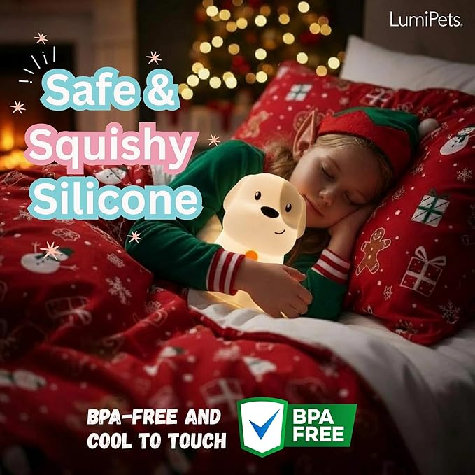 Lumipets Pepper The Puppy Dog Squishy Silicone Night Light for Kids | Cute Night Light with Remote & Touch Control for Baby & Toddler Bedrooms | Color Changing Animal Lamp | Soft Portable Nightlight