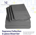 Sweet Home Collection 6 Piece 1500 Supreme Collection Brushed Microfiber Deep Pocket Sheet Set-2 Extra Pillow Cases, Great Value, Rv Short Queen, Gray