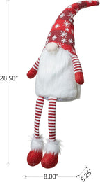 Glitzhome 28" H Fabric Gnome Christmas Decorations with Dangling Legs & Knitted Hat, Plush Gnome Elf Ornaments for Tabletop Party Holiday Decor