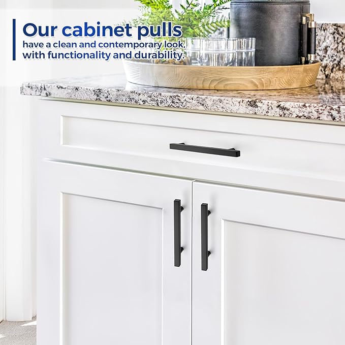 JOY DECOR 30 Pack 3-3/4 Inch Matte Black Square Cabinet Handles Stainless Steel Cabinet Hardware Pulls for Kitchen and Drawers with 6 Inch Overall Length