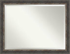Amanti Art Brown Bathroom Mirror for Over Sink, 35x45 Bark Rustic Char Rectangle Vanity Mirror, X-Large Country Rustic Frame, Hangs Horizonally and Vertically, Bathroom Wall Decor, Beveled Edge