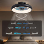 Ceiling Fan with Lights, 15" Flush Mount, Black Low Profile with 6 Wind Speeds, Smart Dimmable LED for Bedroom, Living Room