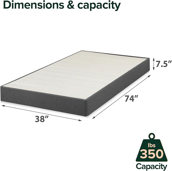 ZINUS Upholstered Metal and Wood Box Spring, 7.5 Inch Mattress Foundation, Easy Assembly, Fabric Paneled Design, Twin