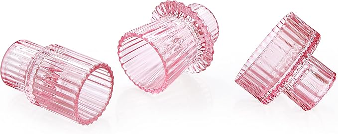 Vixdonos Pink Candlestick Holders Set of 3 Glass Candle Holders for Taper Candles,Pillar Candles and Tealight Candles