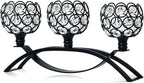 Crystal Tealight Candle Holder Centerpiece Home Decorative Candlestick Holder Elegant Table Centerpiece Home Decor Wedding Party Anniversary (Black, 3 Arm)