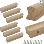 6Pcs Unfinished Beech Wood Solid Furniture Pulls Handles,Unfinished Unpainted Paintable Wooden Handles Cupboard Closet Drawer Handle Pull,Length 3.94",Hole Dis.2.52"