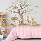 Jungle Animal Wall Stickers Big Tree Fox Sika Deer Safari Wall Decals Kid Room Nursery Baby Bedroom Décor