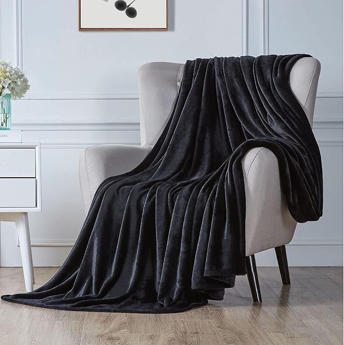 Walensee Fleece Blanket Plush Throw Fuzzy Lightweight (Throw Size 50x60 Black) Super Soft Microfiber Flannel Blankets for Couch, Bed, Sofa Ultra Luxurious Warm and Cozy for All Seasons