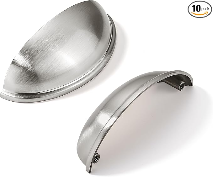 khtumeware 10 Pack 3-3/4" Drawer Pulls Brushed Satin Nickel Cabinet Cup Pulls Kitchen Hardware Cabinet Handles Drawer Handles Knobs 3-3/4 inch Hole Center